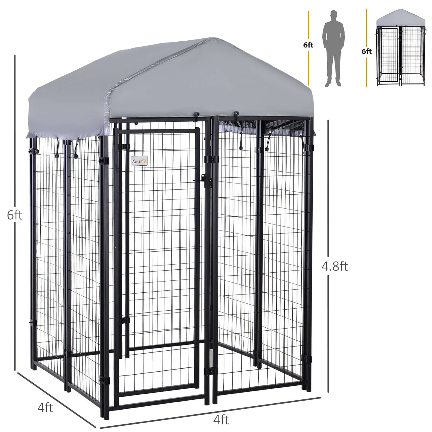4' x 4' x 6' Dog Kennel with Lockable Door, Water-resistant Canopy, for Small and Medium Dogs - supdog