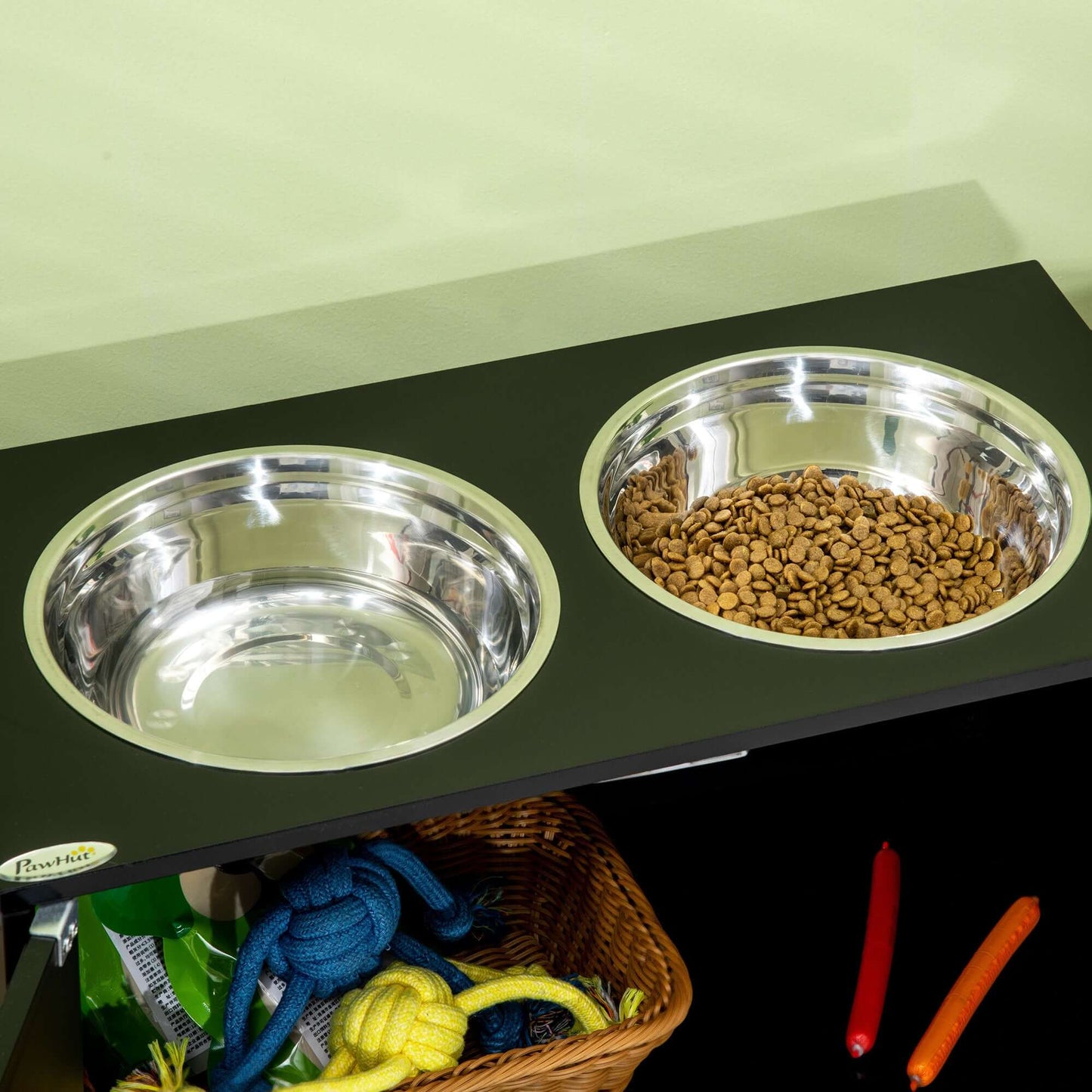 Sleek Black Dog Food Storage Cabinet | Magnetic-Door Dog Feeding Station GIGA