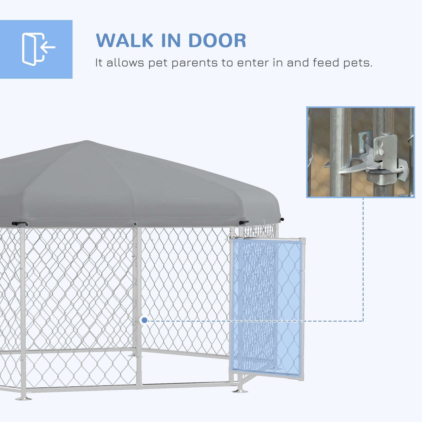 6.9' x 6.1' x 4.9' Dog Kennel with Waterproof, UV Resistant Roof, Lockable Door, for Medium and Large-Sized Dogs, Silver - supdog