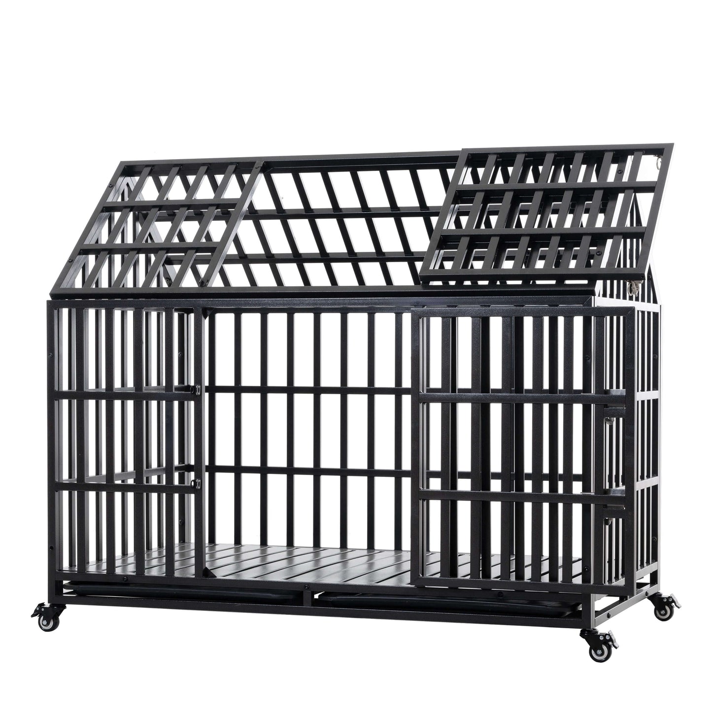 52" Heavy Duty Dog Crate with 4 Lockable Wheels - supdog