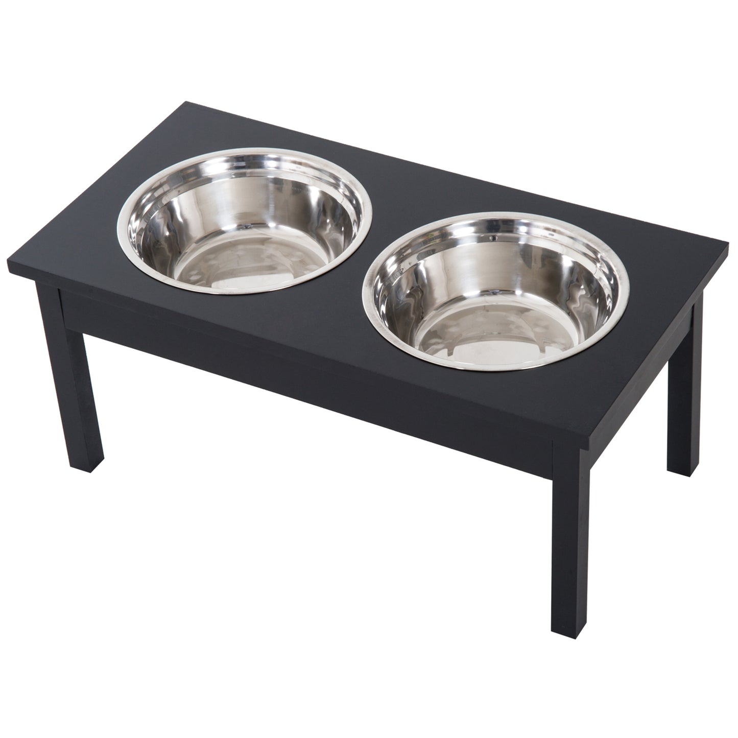 23" Wooden Elevated Dog Feeding Station, Black