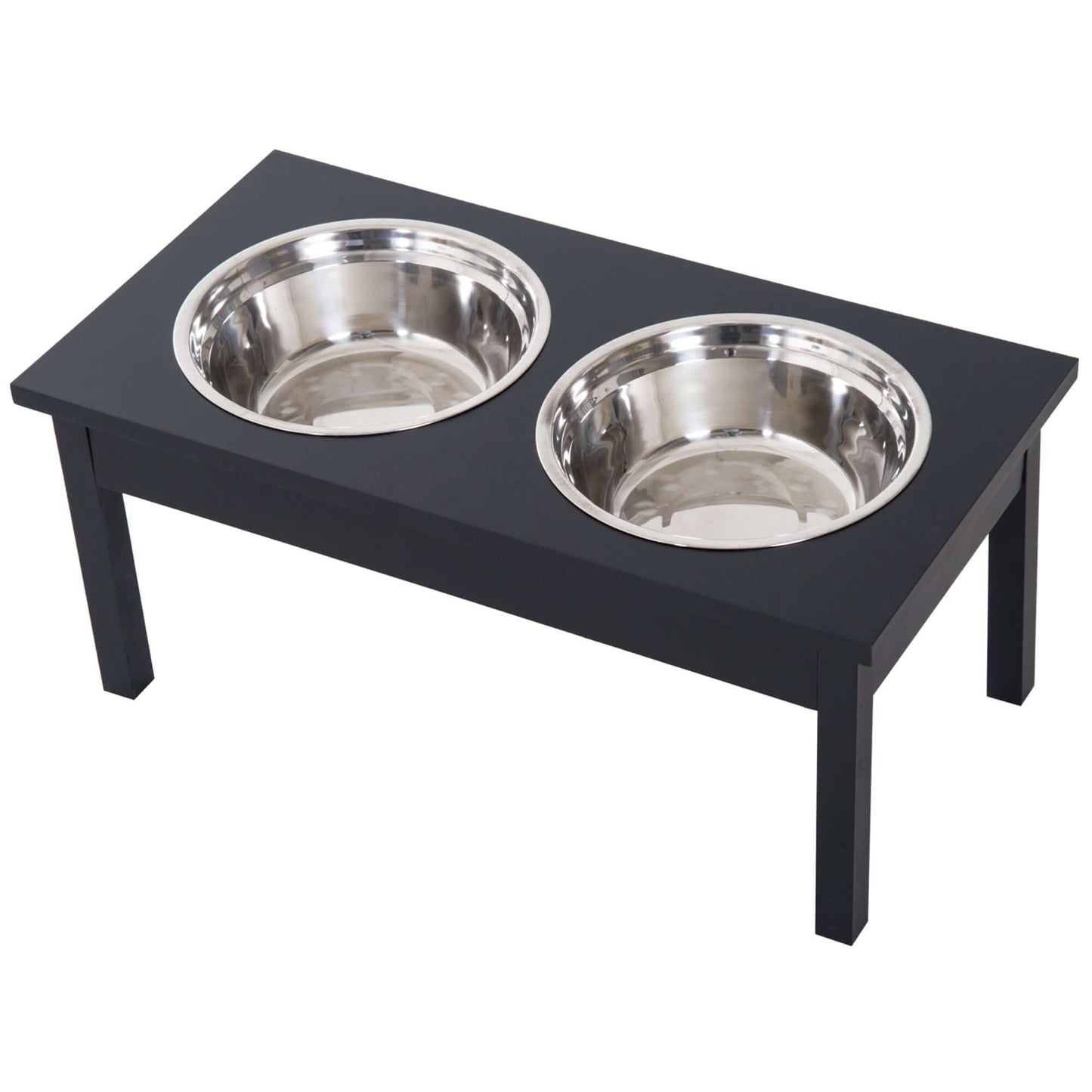 23" Wooden Elevated Dog Feeding Station, Black