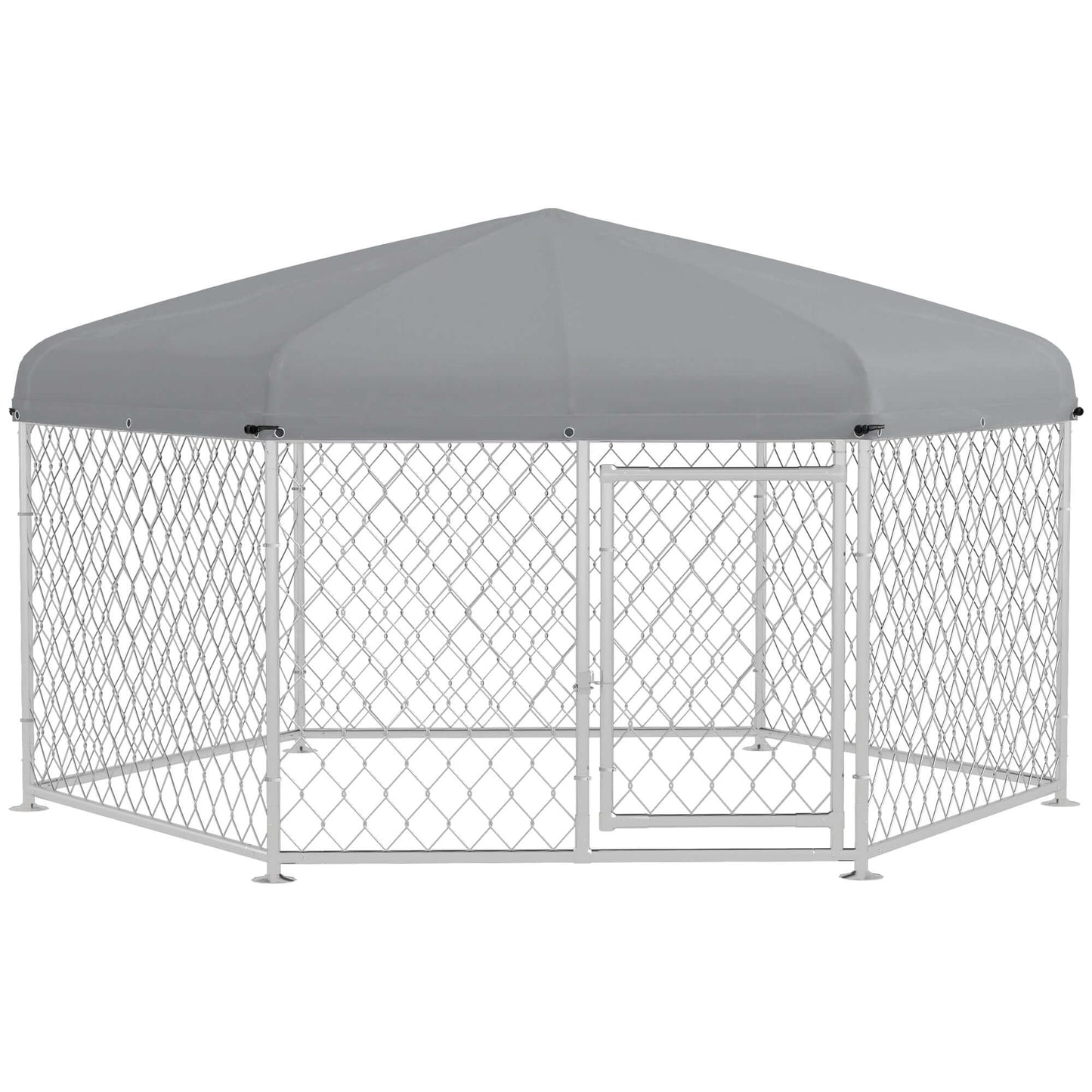 6.9' x 6.1' x 4.9' Dog Kennel with Waterproof, UV Resistant Roof, Lockable Door, for Medium and Large-Sized Dogs, Silver supdog