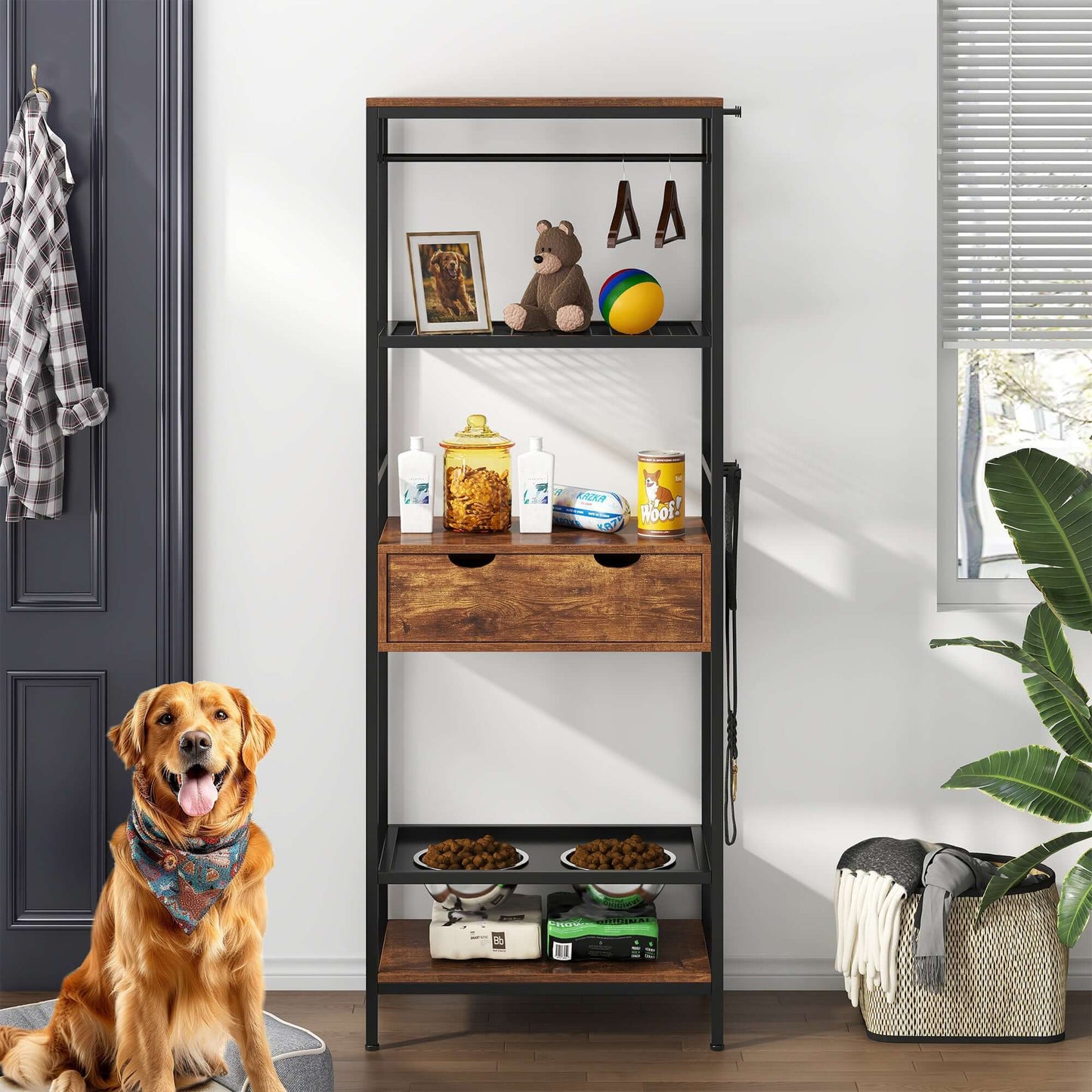Feeding Station,3 Height Adjustable Raised Dog Bowls for Large and Medium Dogs, Storage with shelves - supdog