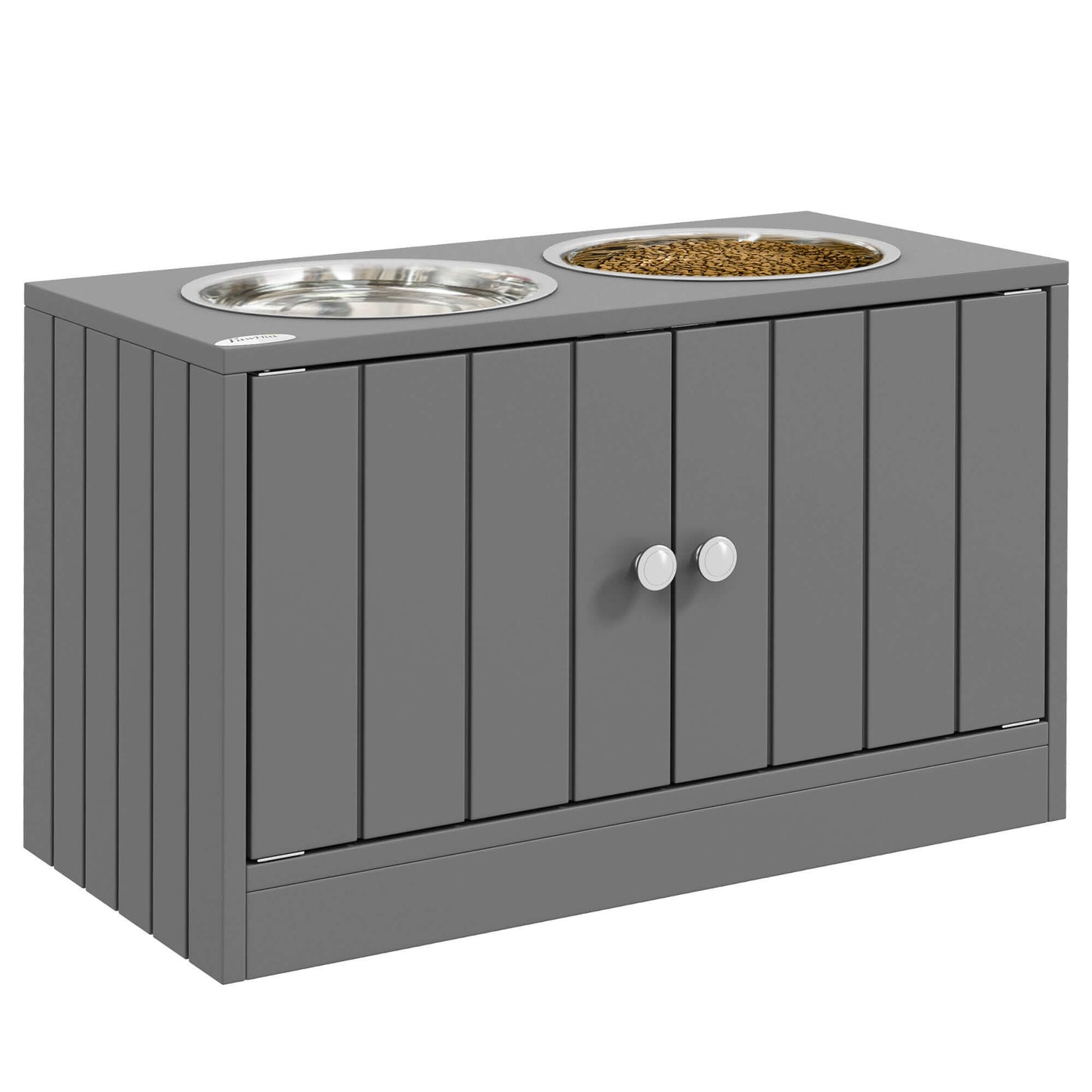 Elevated Dog Bowls with Storage Cabinet, Grey