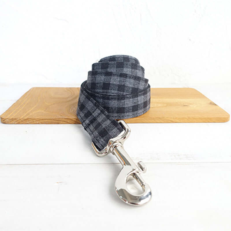 Black Grey Checker Dog Collar, Leash Set cjdropshipping