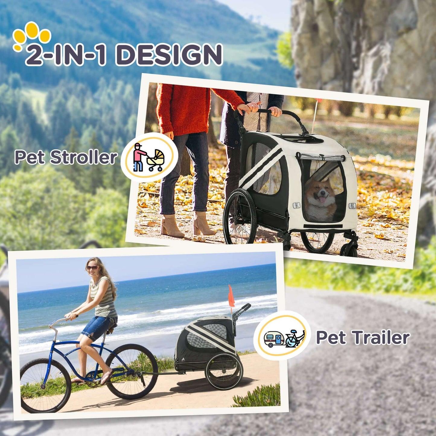Aosom 2-in-1 Stroller & Bicycle Trailer for Small Dogs, White