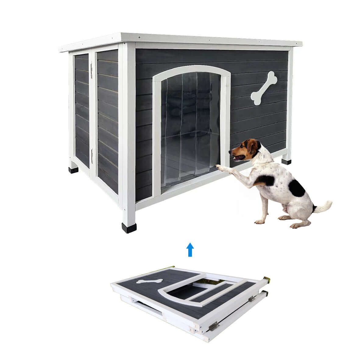 40" Wooden Dog House, Indoor & Outdoor, Foldable - supdog