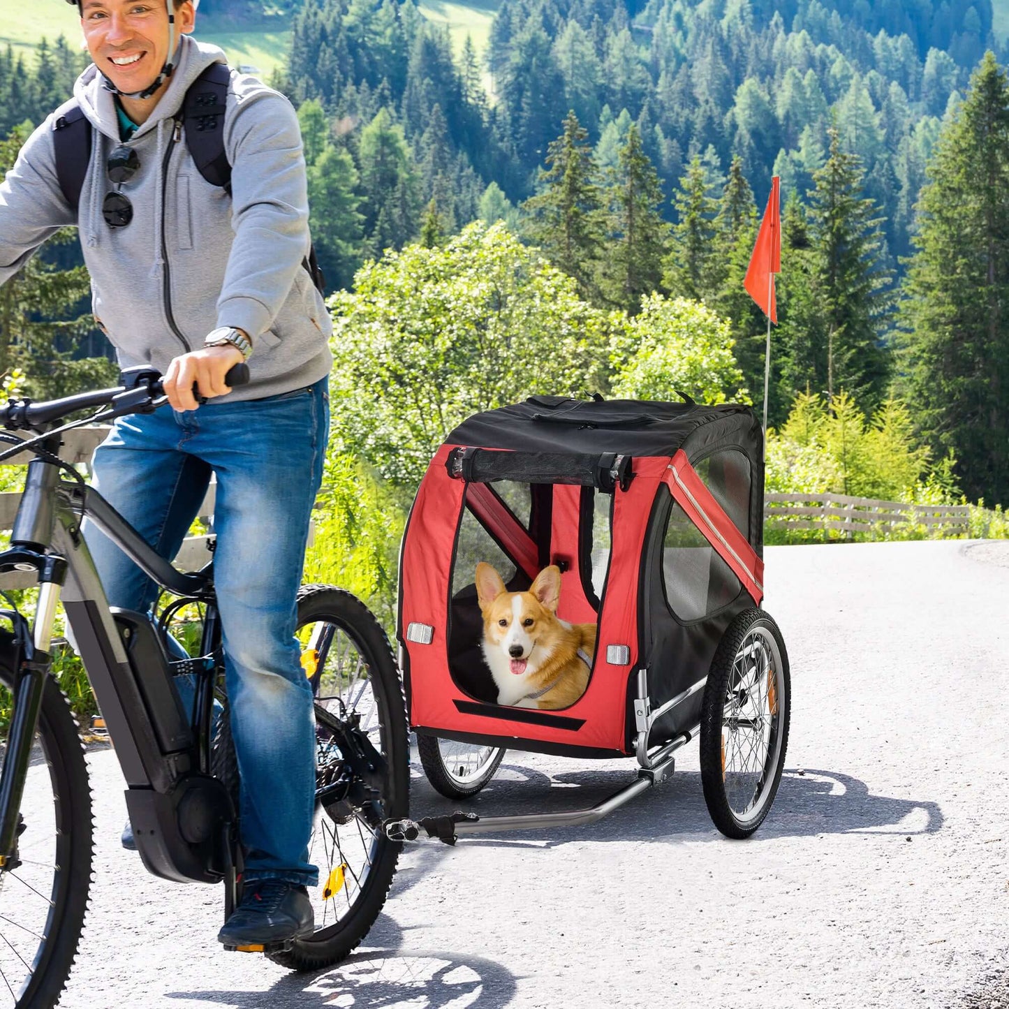 Aosom Foldable Bicycle Trailer for Medium Dogs, Red/Black