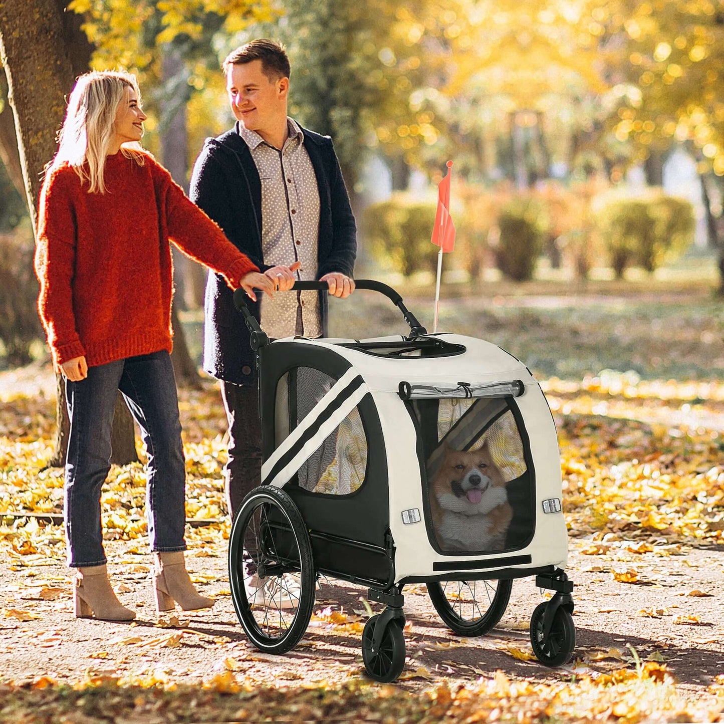 Aosom 2-in-1 Stroller & Bicycle Trailer for Small Dogs, White