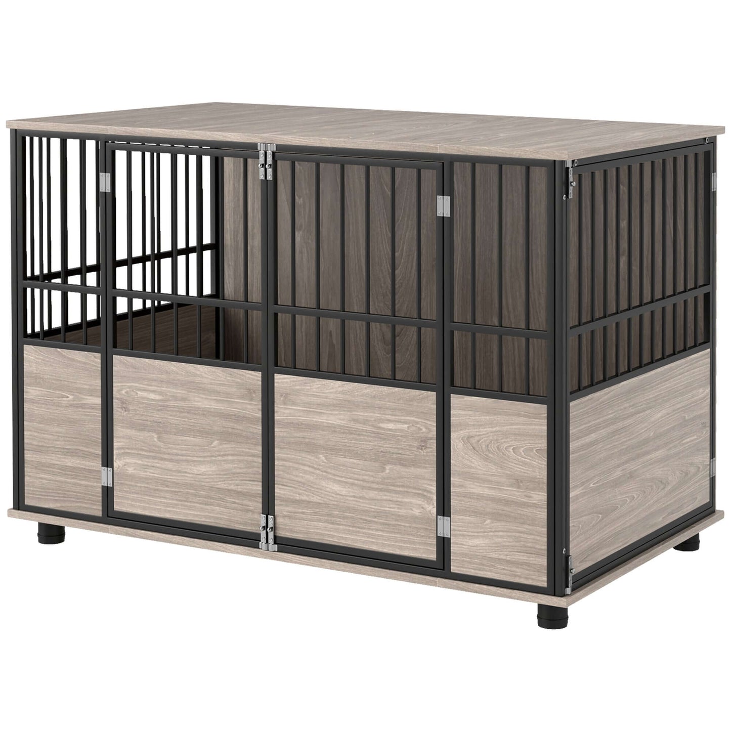 46" Dog Crate Furniture, Double Doors, Walnut Wood Finish