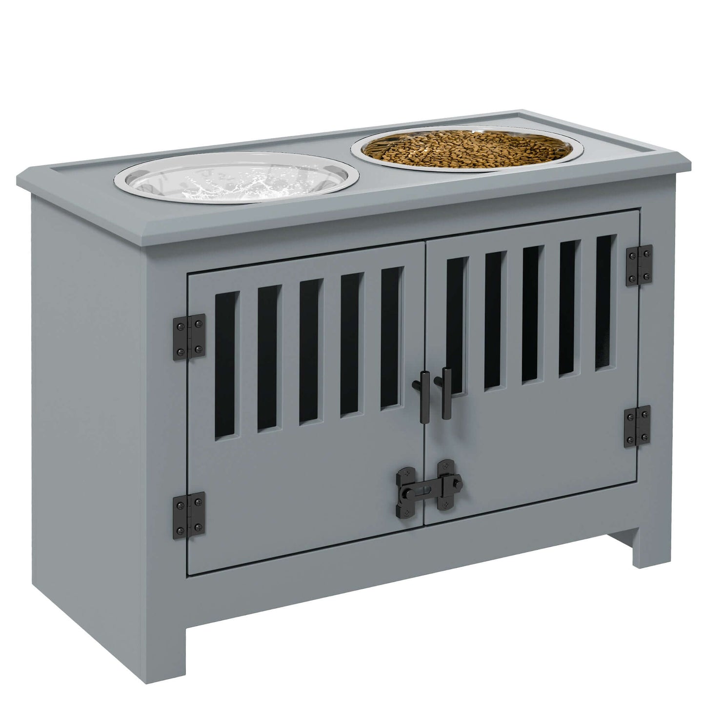 Elevated Dog Bowls with Storage Cabinet, Gray