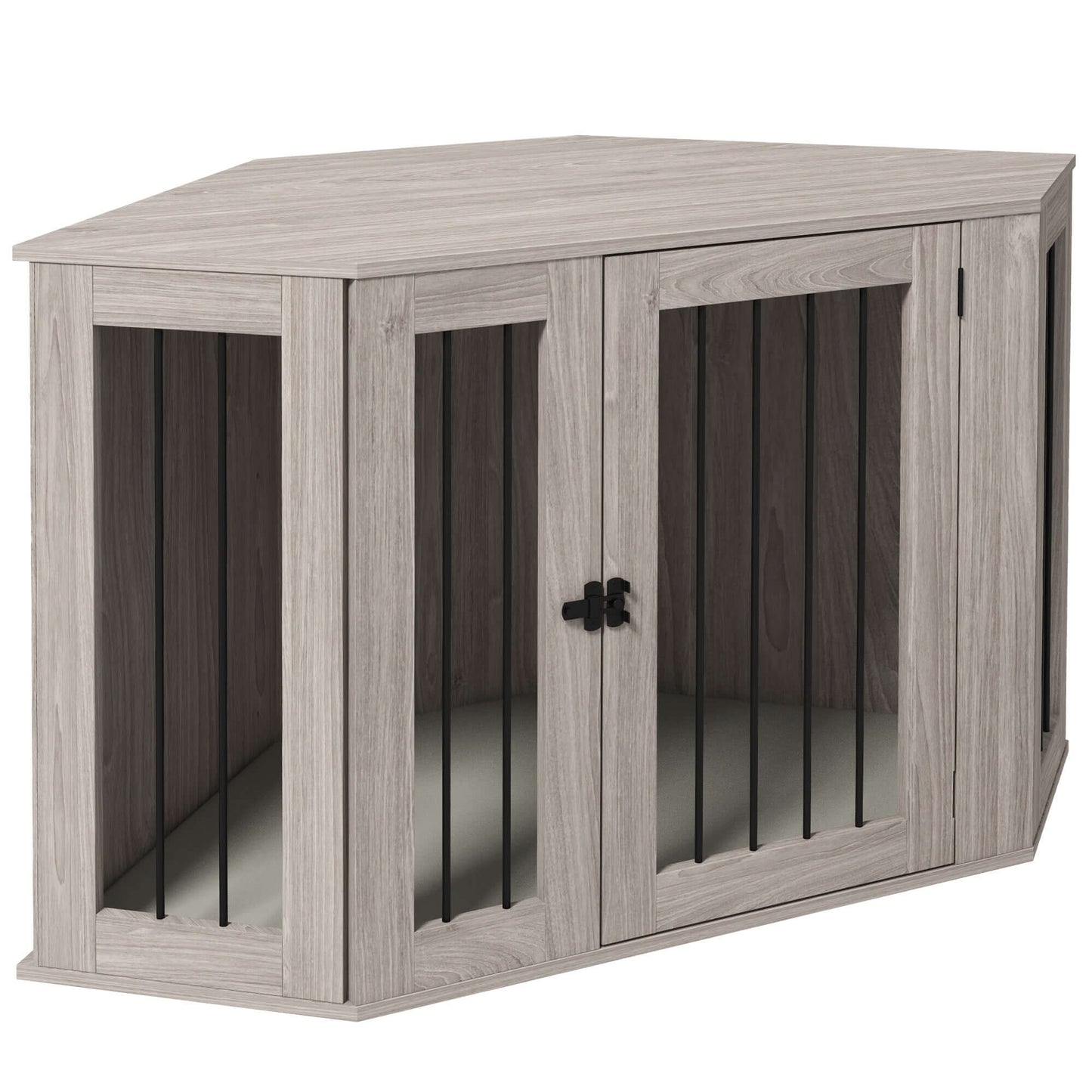 48" Corner Dog Crate Furniture, End Table with Cushion, Walnut Brown