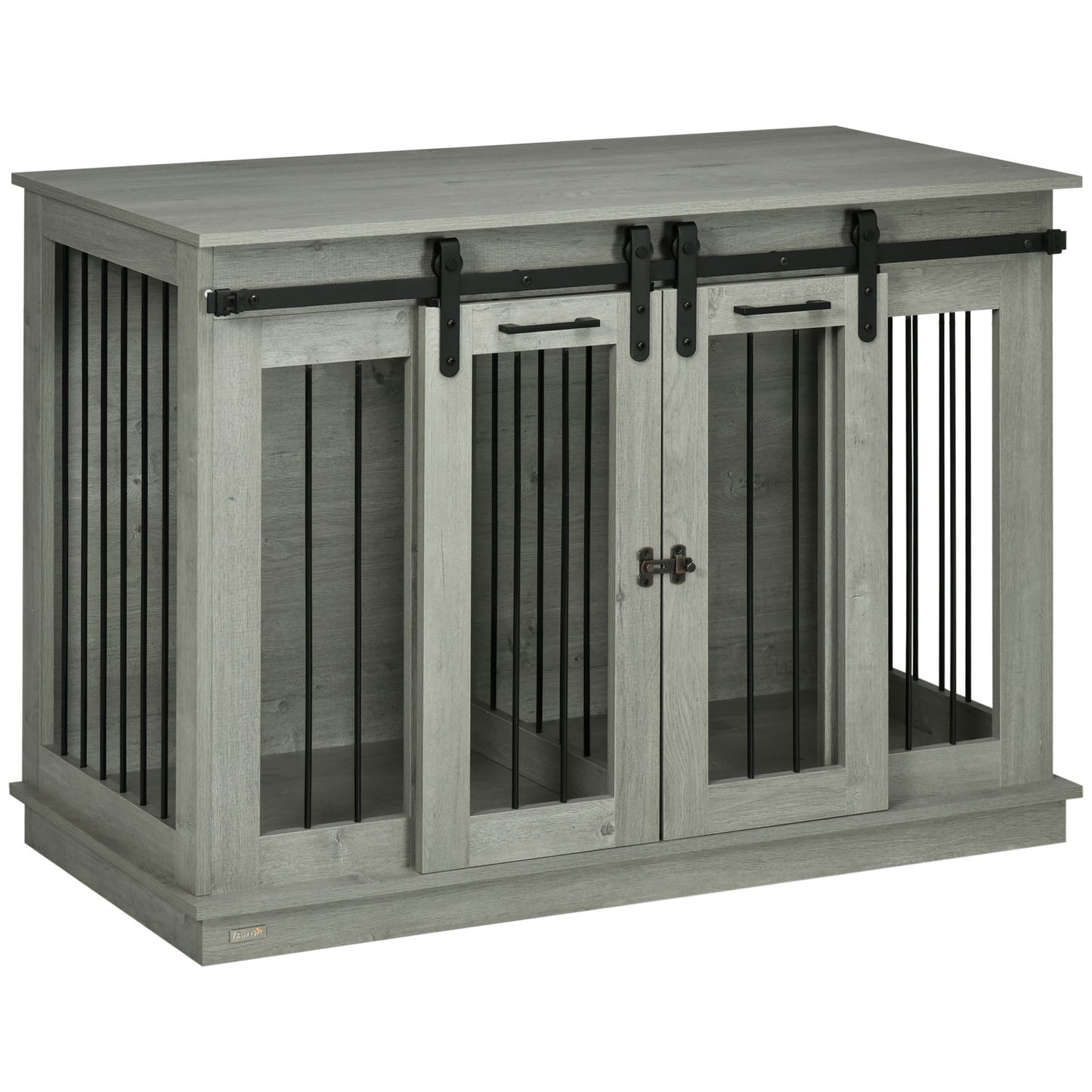 47" Dog Crate Furniture End Table, Double Doors, Gray