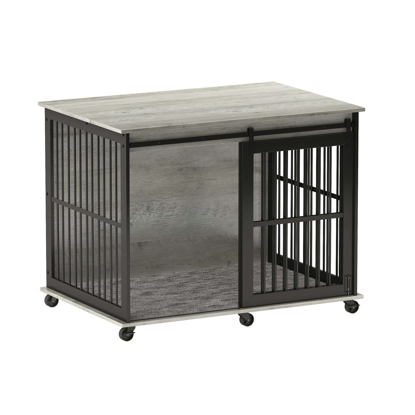 44" Dog Crate Sliding Iron Door with Mat, Flip-Top, Grey GIGA
