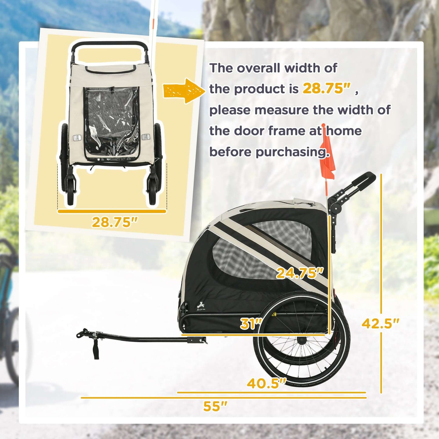 Aosom 2-in-1 Stroller & Bicycle Trailer for Small Dogs, White