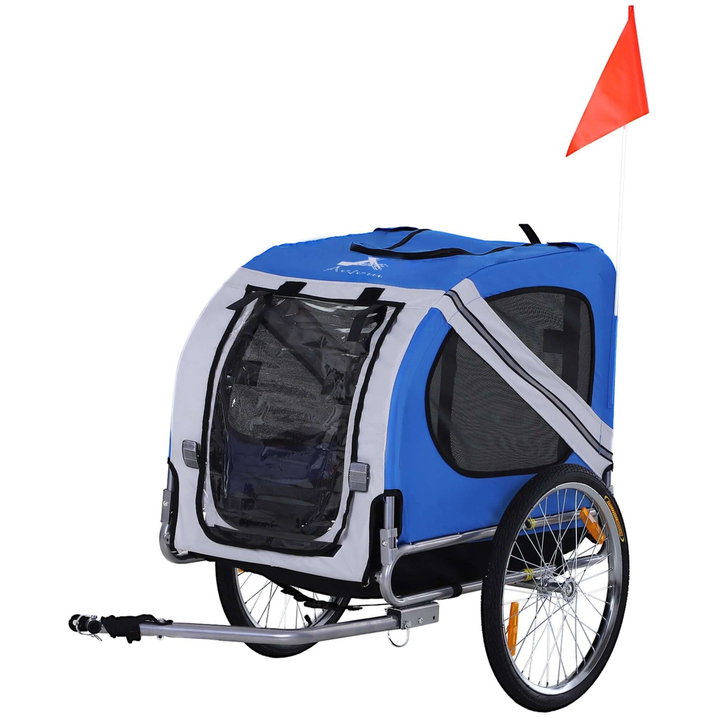 Aosom Foldable Bicycle Trailer for Medium Dogs, Light Blue/White