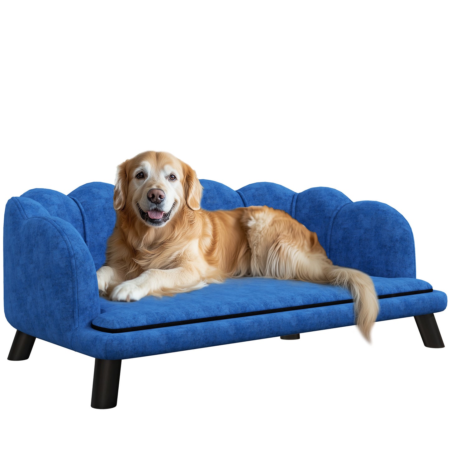 Velvet Dog Couch with Foam Cushion, Dark Blue
