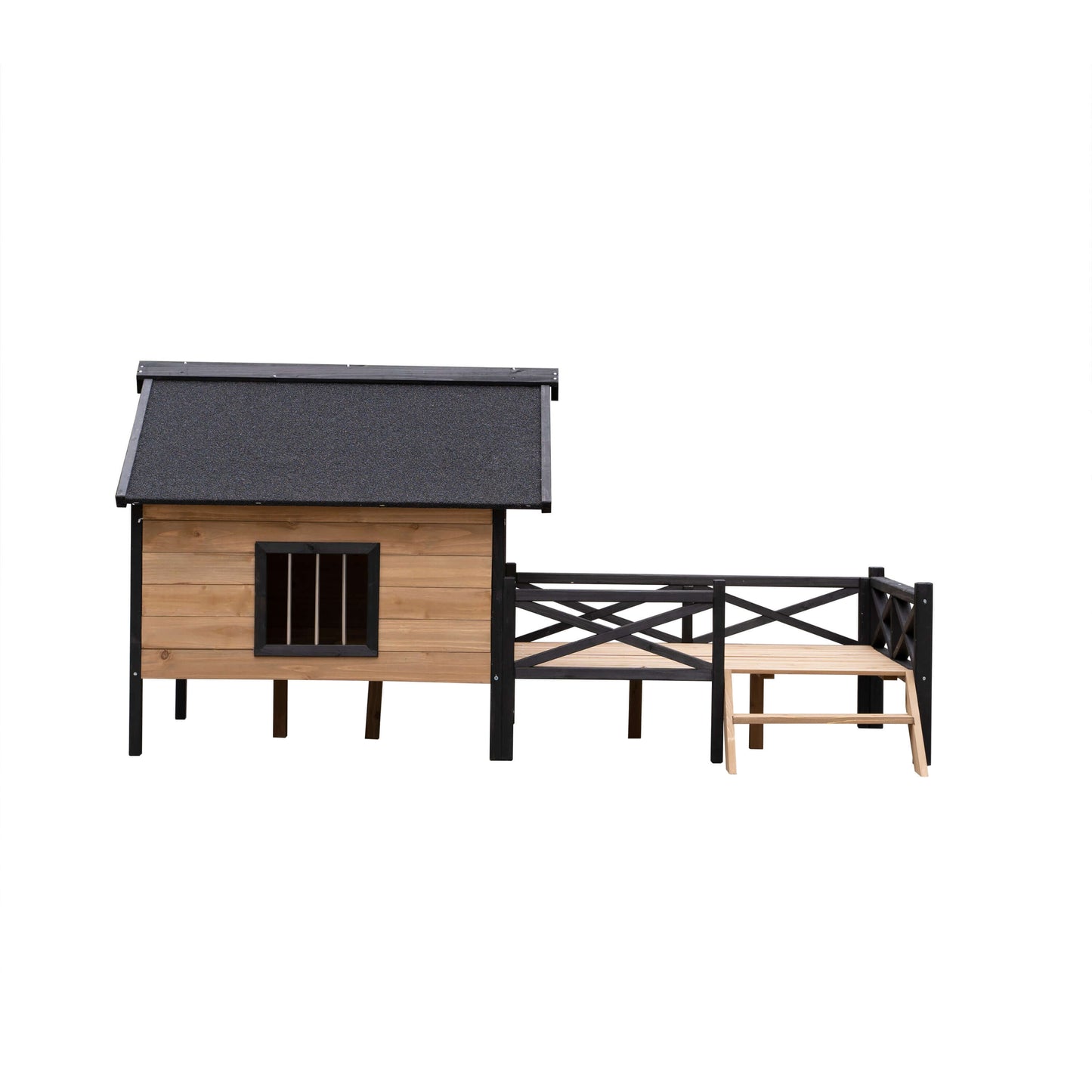 66" Large Wooden Dog House, Raised Cabin with Porch GIGA