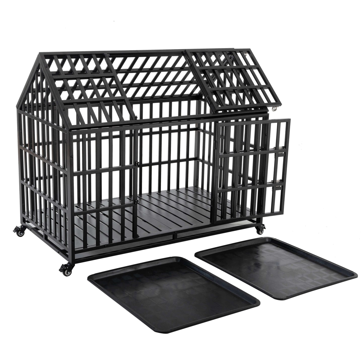 52" Heavy Duty Dog Crate with 4 Lockable Wheels - supdog