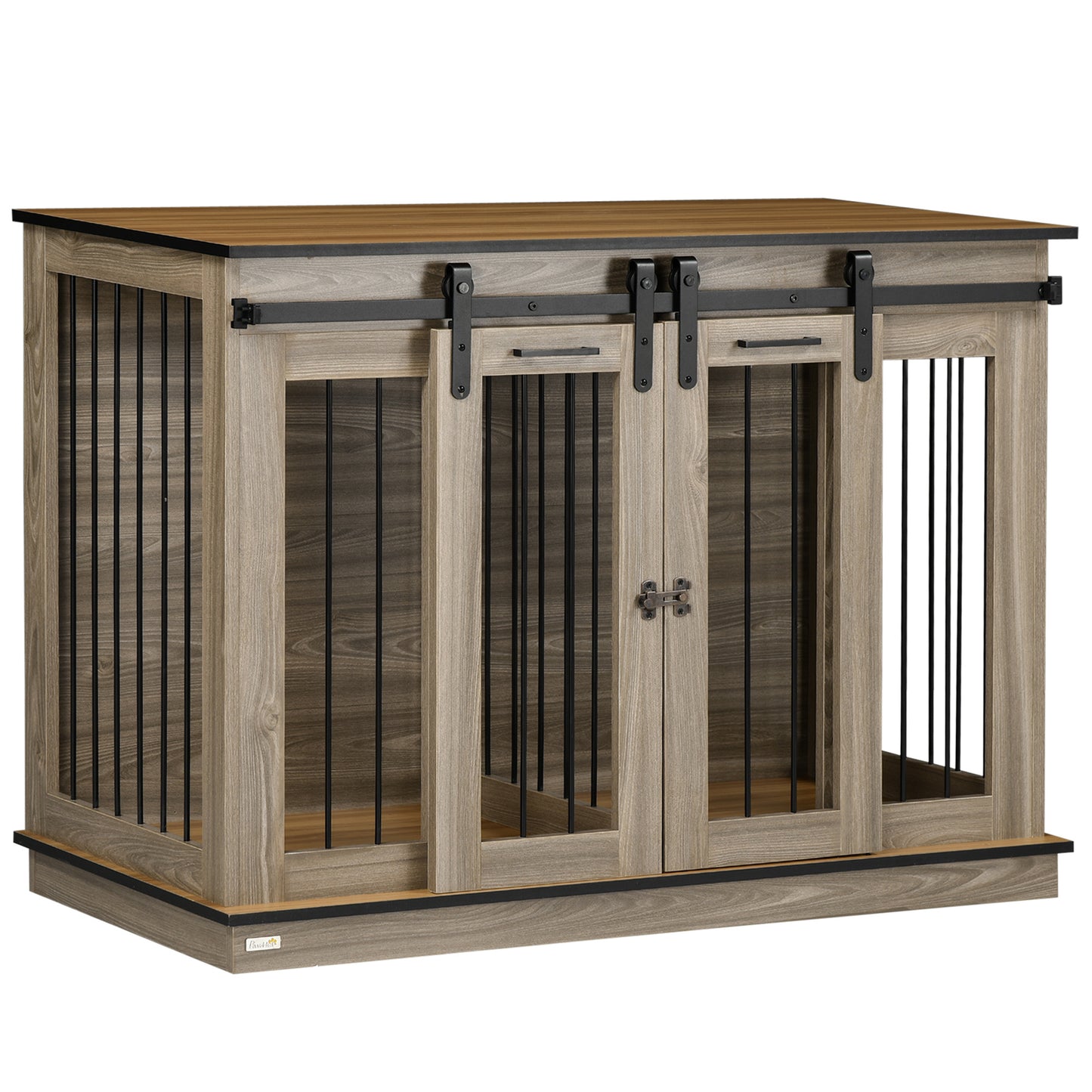 47" Dog Crate Furniture End Table, Double Doors, Oak