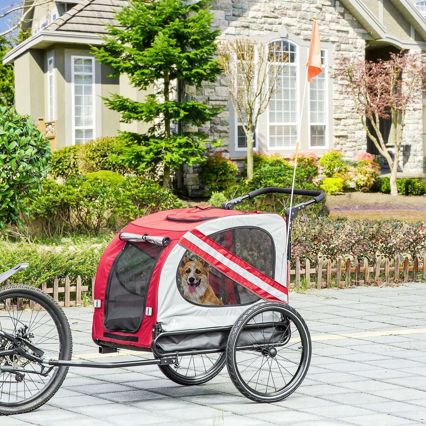 Aosom 2-in-1 Stroller & Bicycle Trailer for Small Dogs, Red