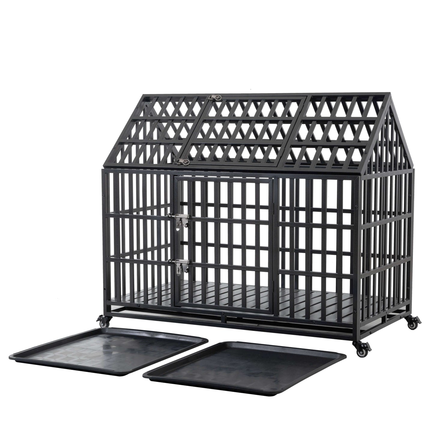 52" Heavy Duty Dog Crate with 4 Lockable Wheels - supdog