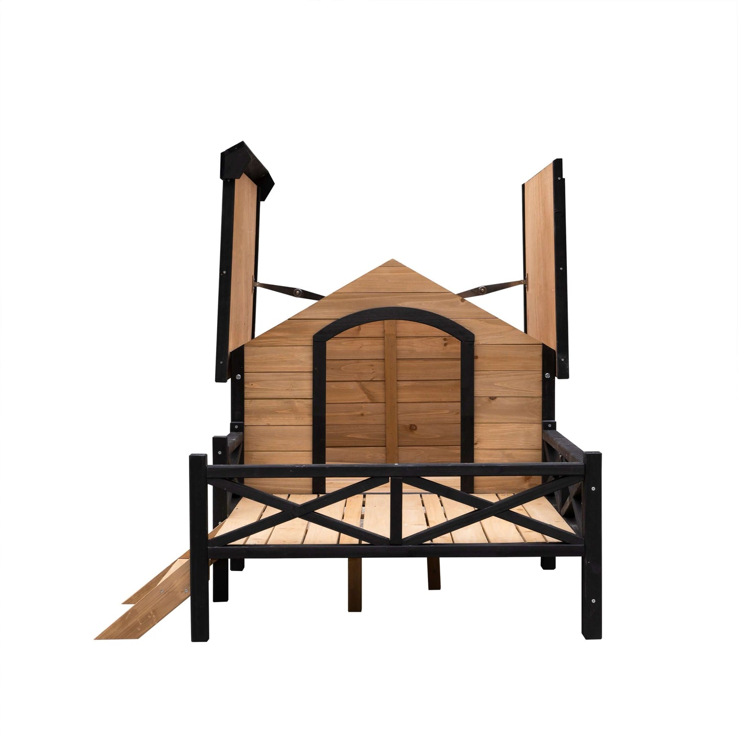 66" Large Wooden Dog House, Raised Cabin with Porch GIGA