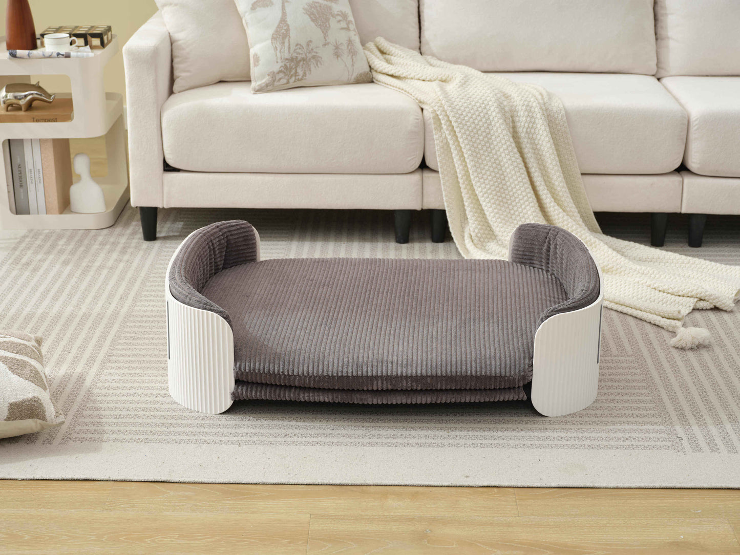 40' Scandinavian Style Pet Sofa, White+Grey