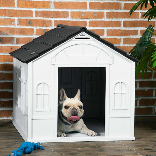 Plastic Dog House, Water Resistant for Medium and Small Dogs, Gray - supdog
