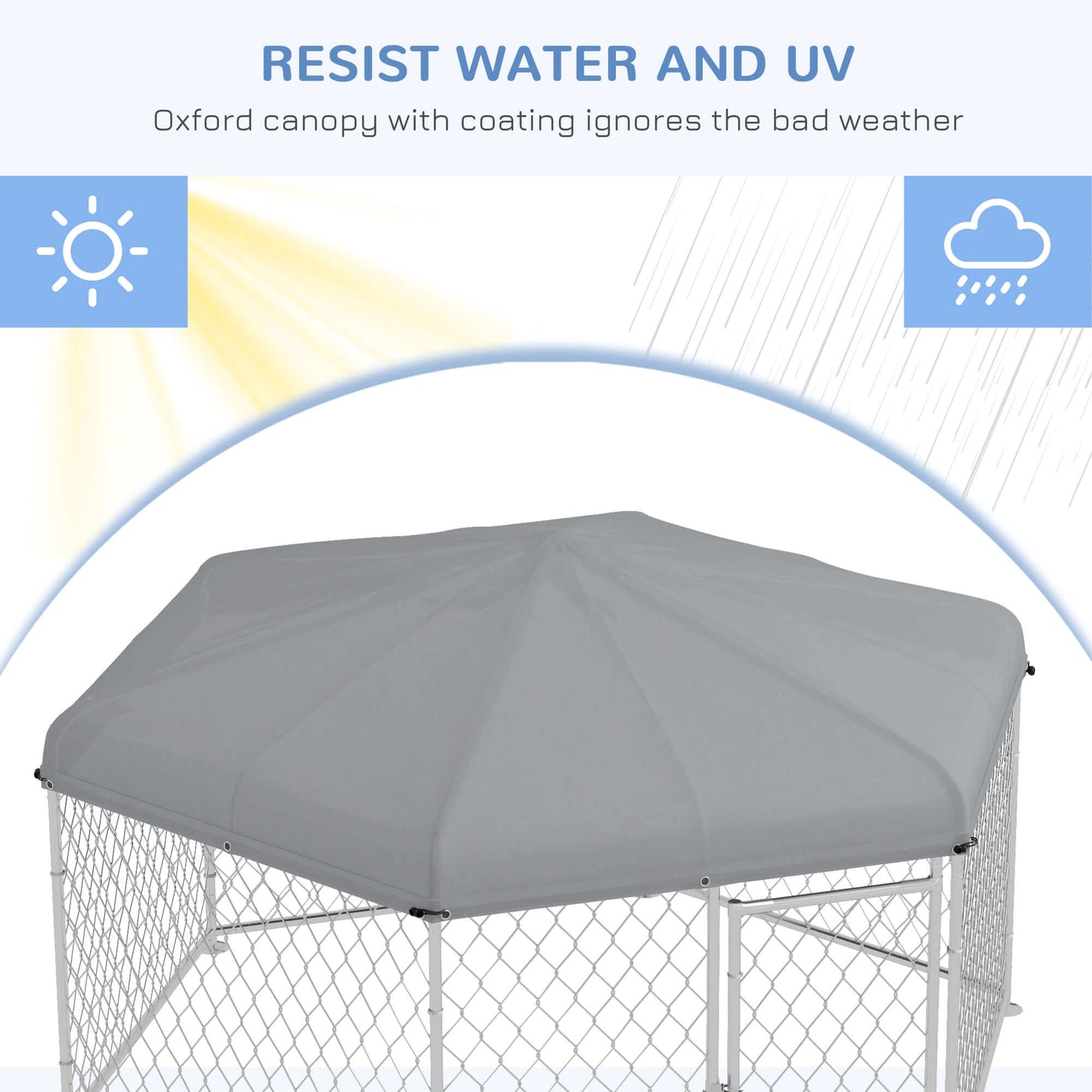 6.9' x 6.1' x 4.9' Dog Kennel with Waterproof, UV Resistant Roof, Lockable Door, for Medium and Large-Sized Dogs, Silver - supdog