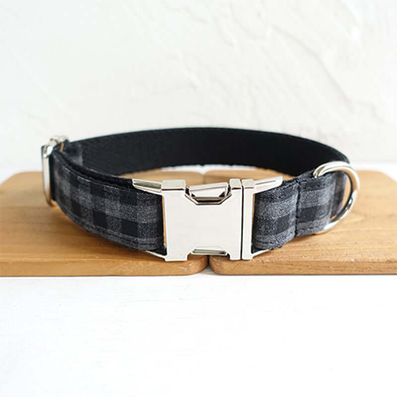 Black Grey Checker Dog Collar, Leash Set cjdropshipping