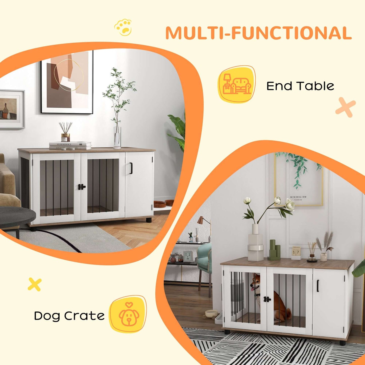 Dog Crate End Table with Storage, Double Doors for Medium and Large Dogs, Walnut - supdog
