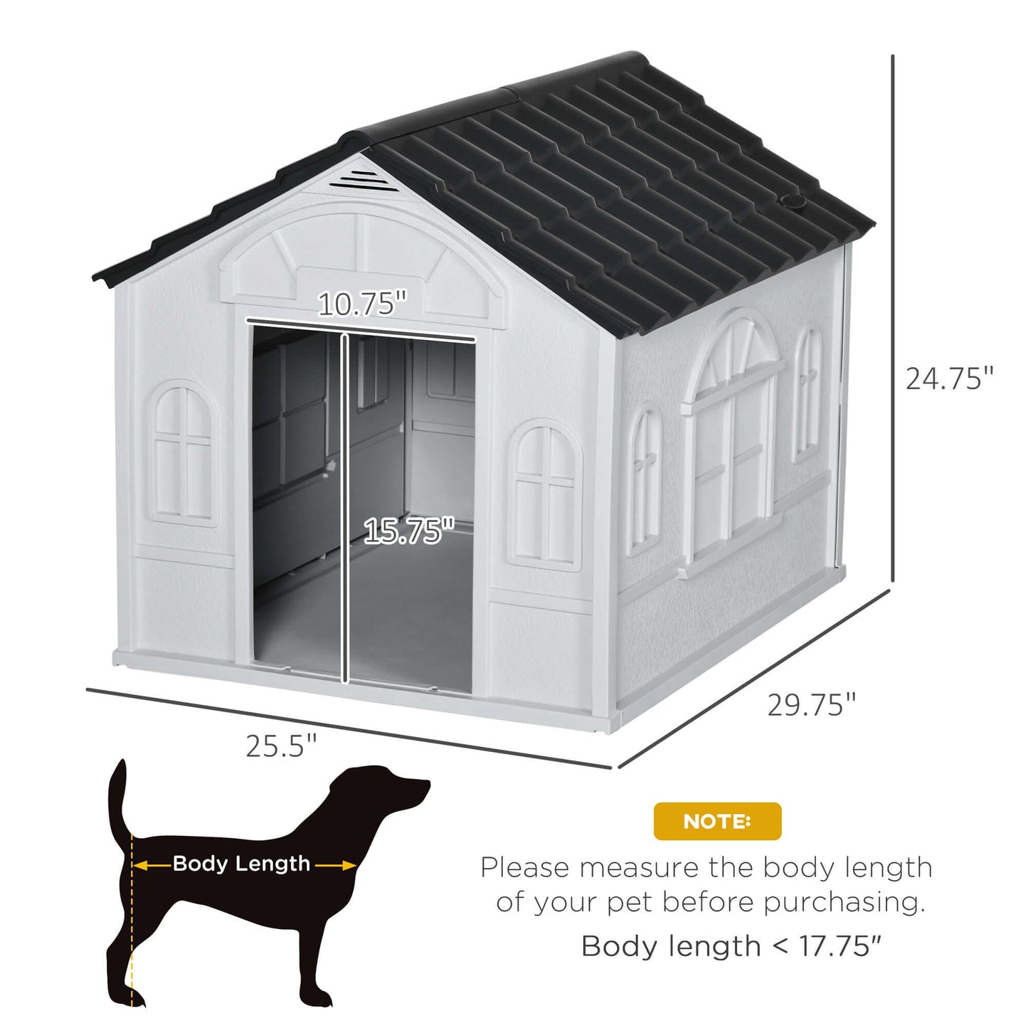 Plastic Dog House, Water Resistant for Medium and Small Dogs, Gray - supdog