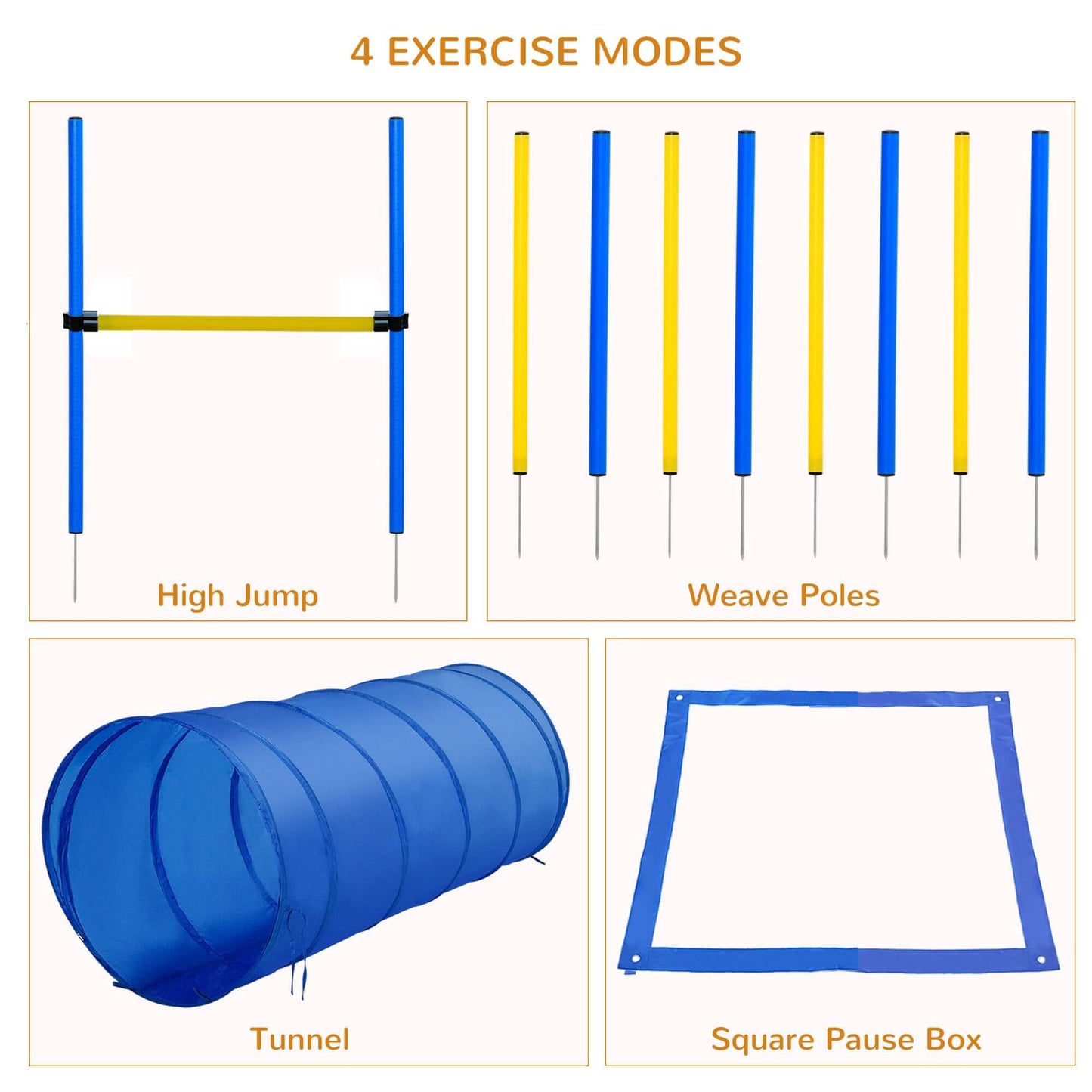 4PC Obstacle Dog Agility Training Course with Carrying Bag GIGA