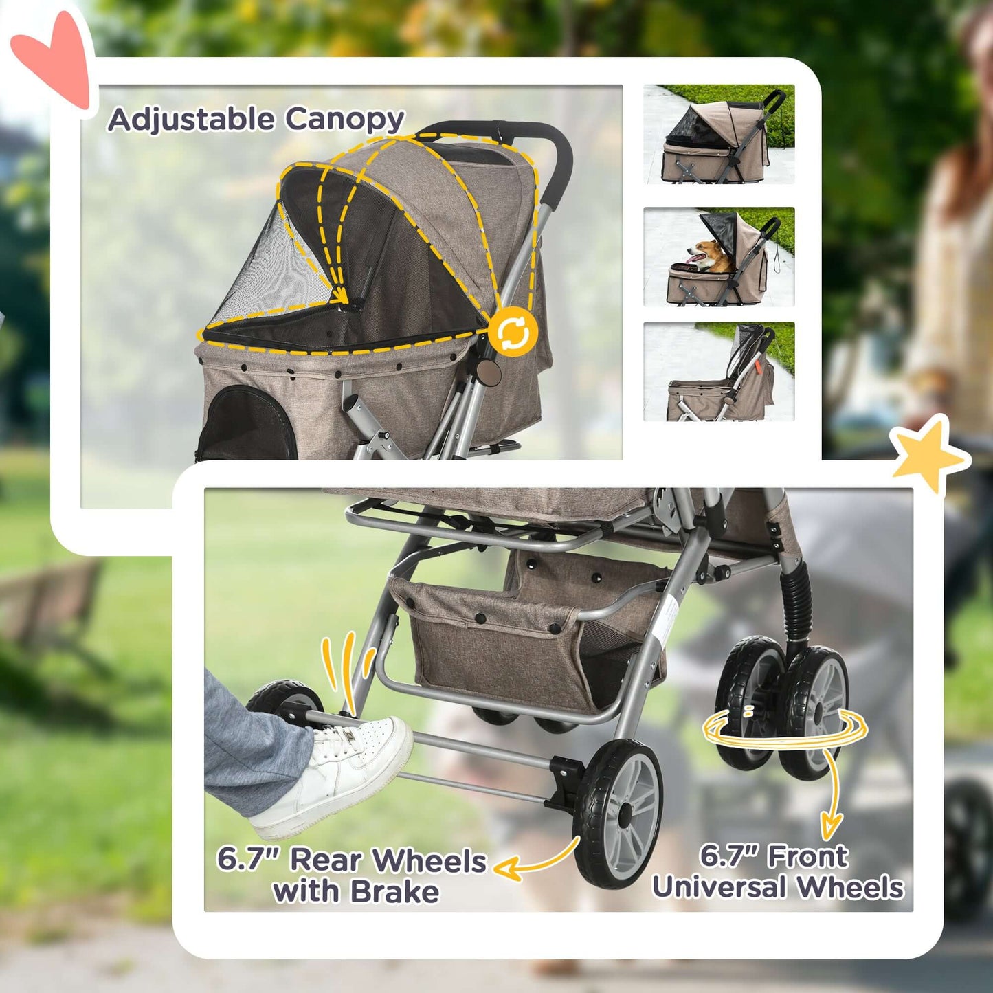 PawHut Dog Stroller for Small Dogs, Brown