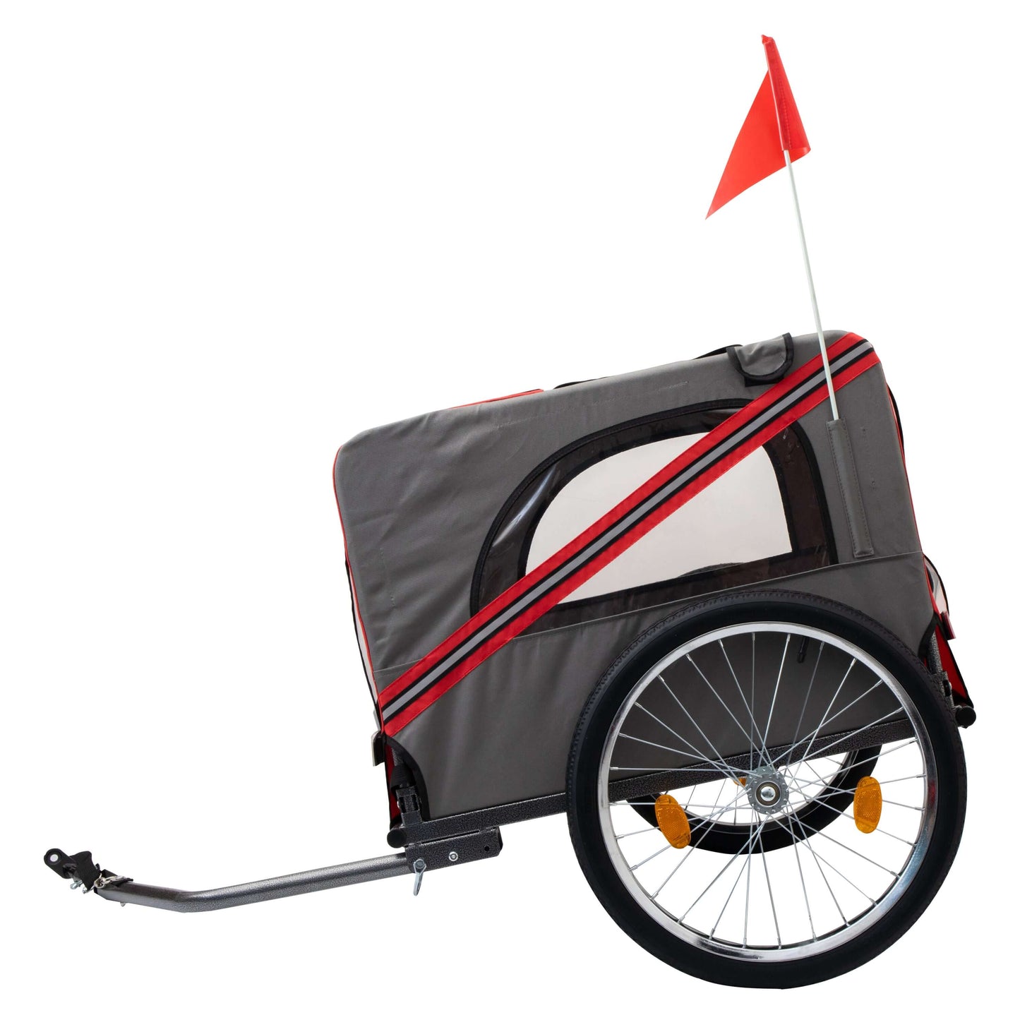 Foldable Bicycle Trailer for Large Dogs, Grey & Red