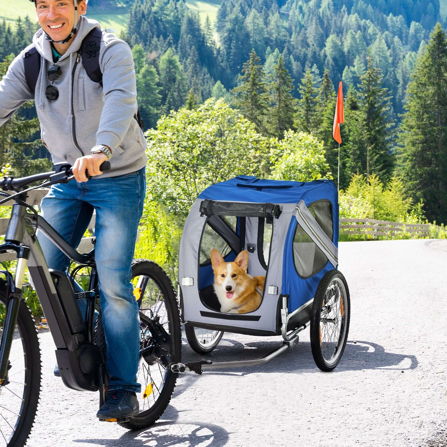 Aosom Foldable Bicycle Trailer for Medium Dogs, Light Blue/White