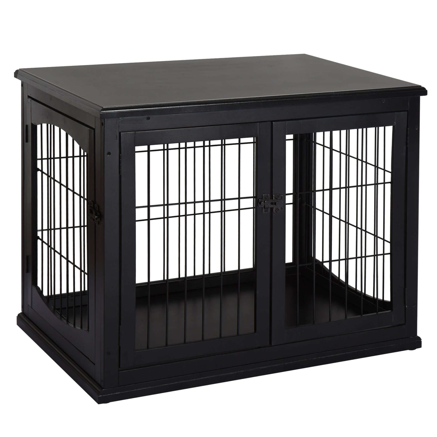 32"Dog Crate Furniture, Two Opening Sides, Lockable Door, Black