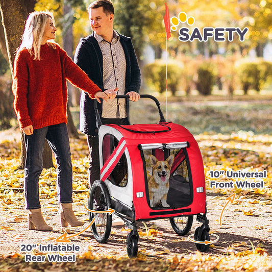 Aosom 2-in-1 Stroller & Bicycle Trailer for Small Dogs, Red