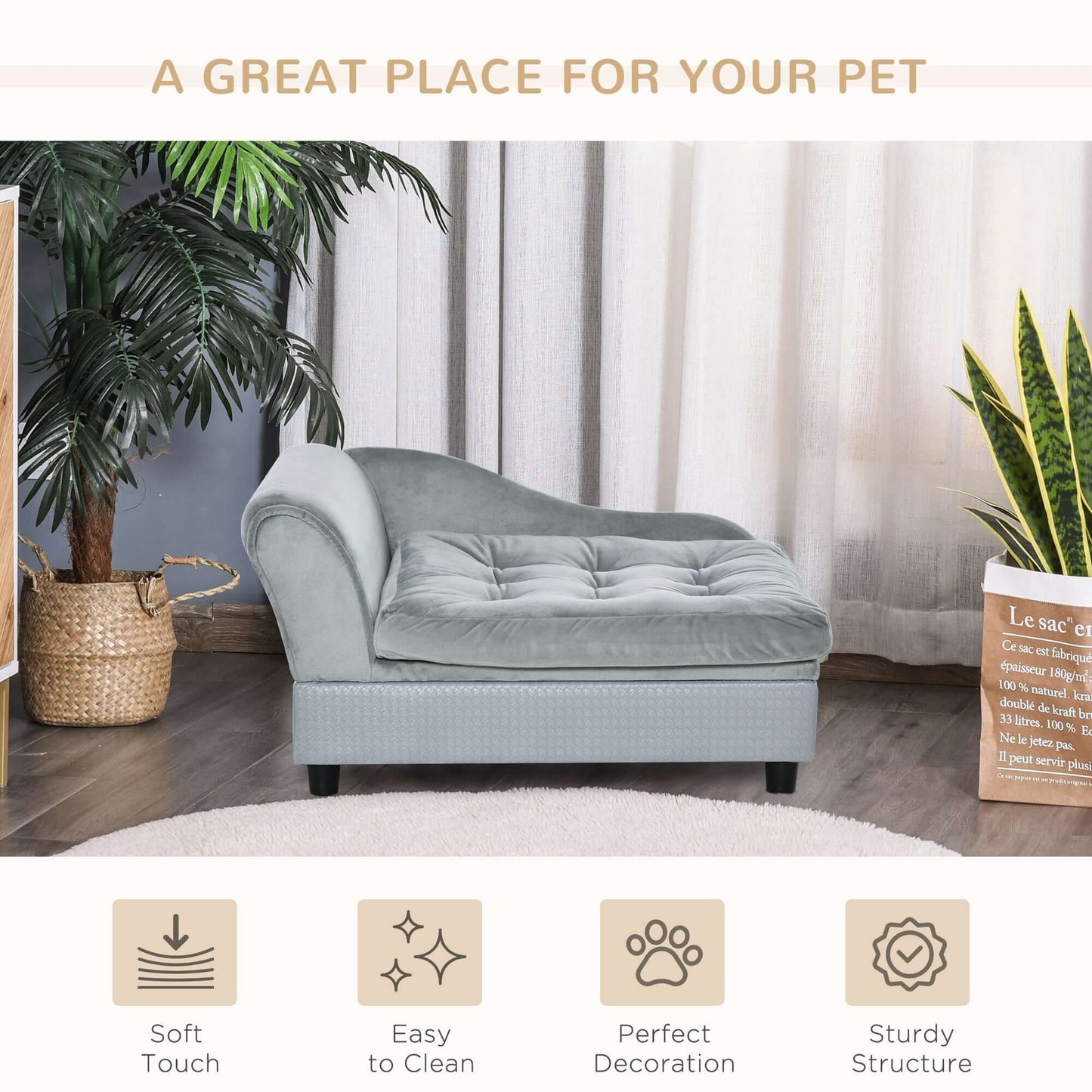 PawHut Luxury Fancy Dog Bed for Small Dogs with Hidden Storage, Small Dog Couch with Soft 3" Foam, Dog Sofa Bed, Cushy Dog Bed, Modern Pet Furniture for Puppies and Little Breeds, Gray - supdog