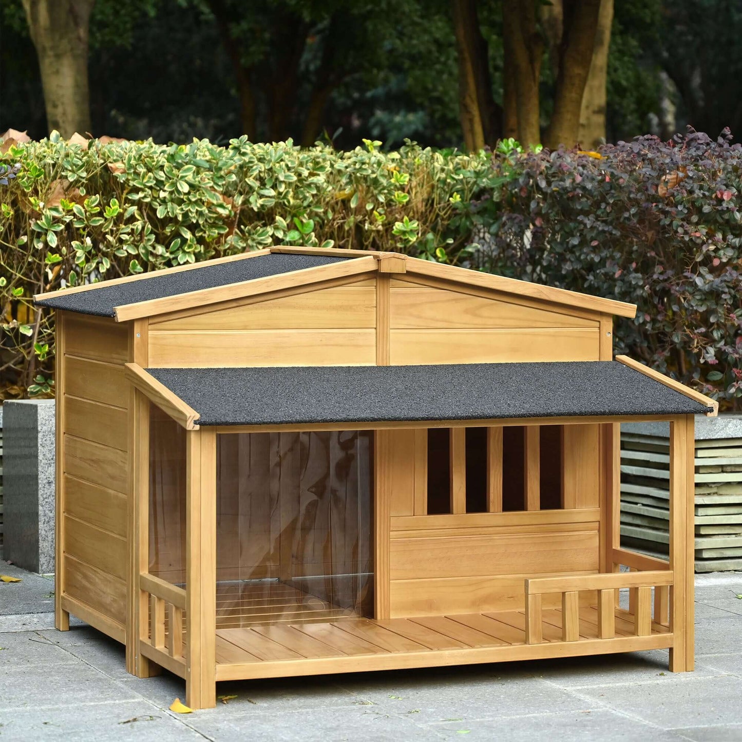 47.2" Wooden Dog House With Porch, Solid Wood, Weatherproof - supdog