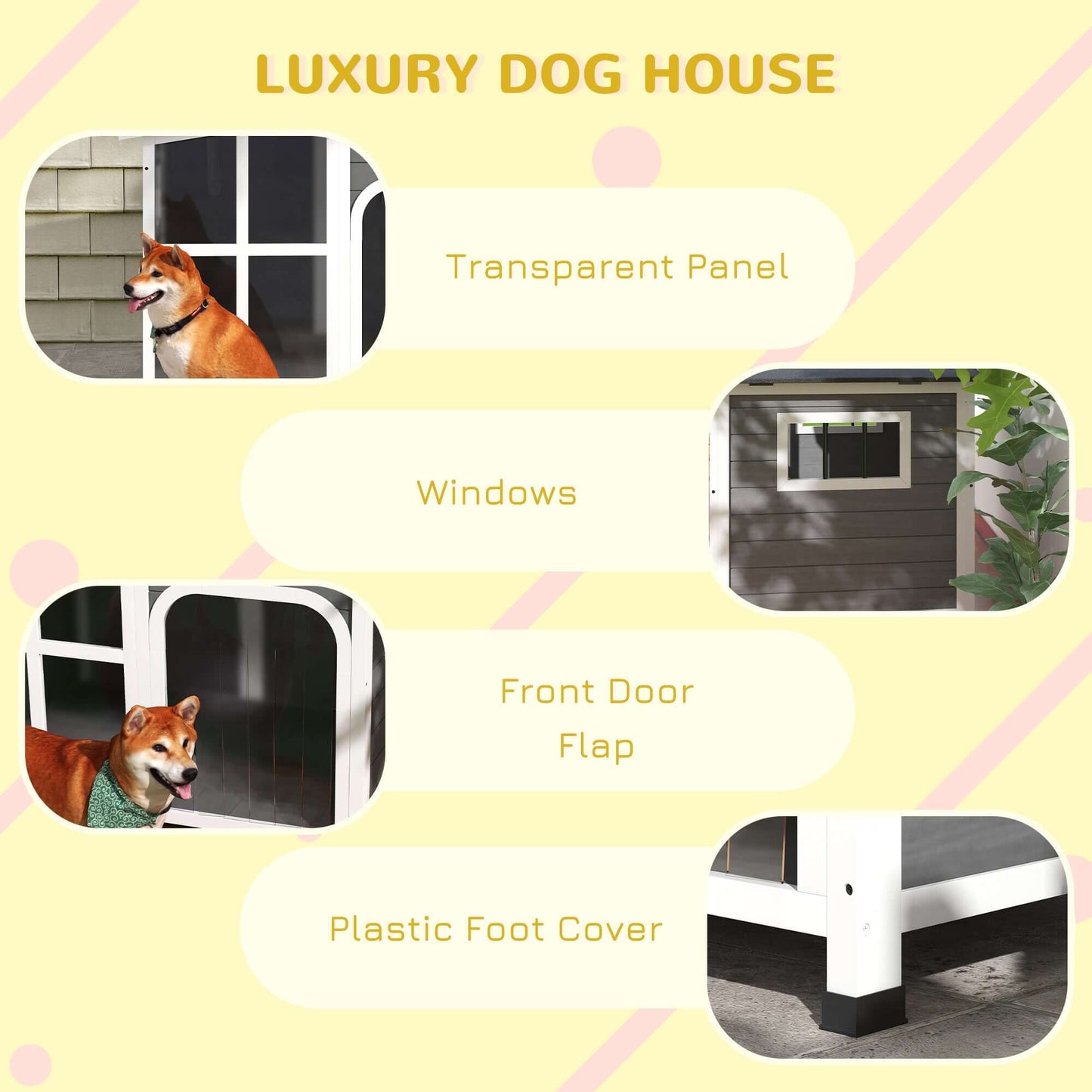 42" Cabin-Style Dog House for Large Dogs with Openable Asphalt Roof & Giant Window, Gray - supdog