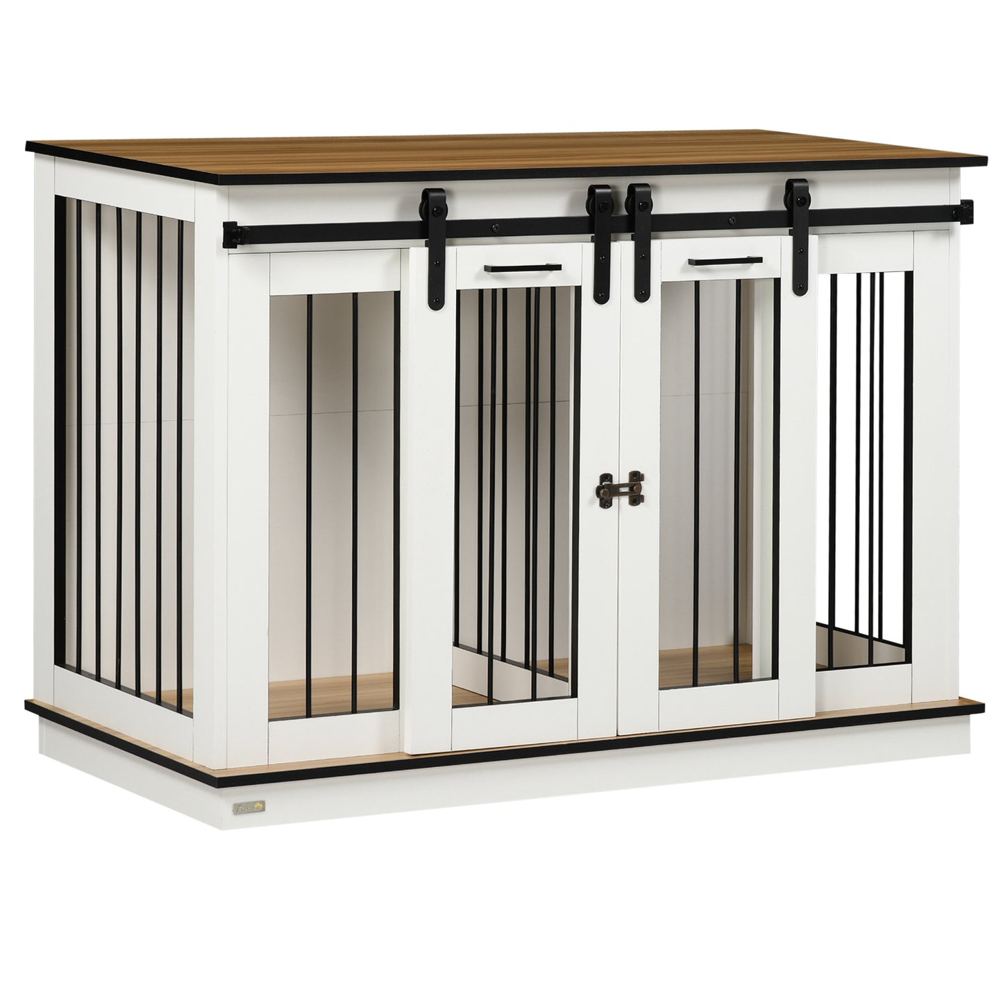 47" Dog Crate Furniture End Table, Double Doors, White