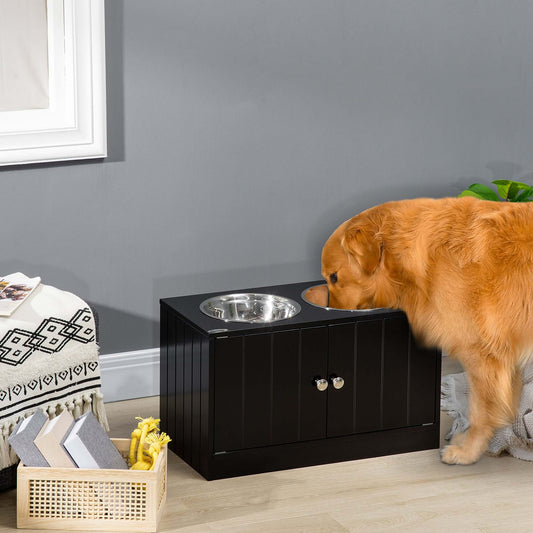 Sleek Black Dog Food Storage Cabinet | Magnetic-Door Dog Feeding Station GIGA