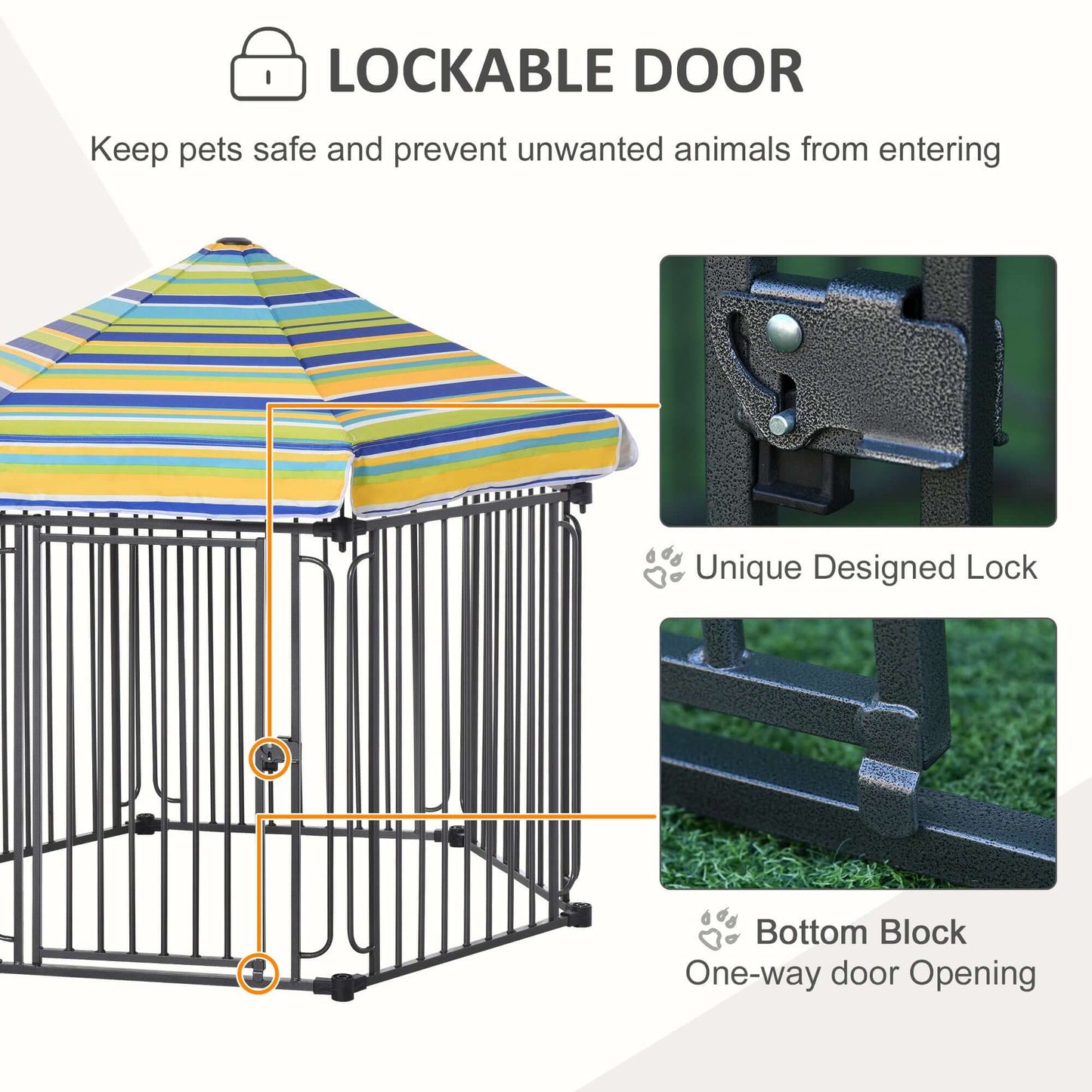 PawHut 48" x 41" Heavy-Duty Metal Dog Playpen, Outdoor Pet Cage Kennel, Puppy Exercise Fence Barrier with Weather-Resistant Polyester Roof, Locking Door, & Metal Frame - supdog