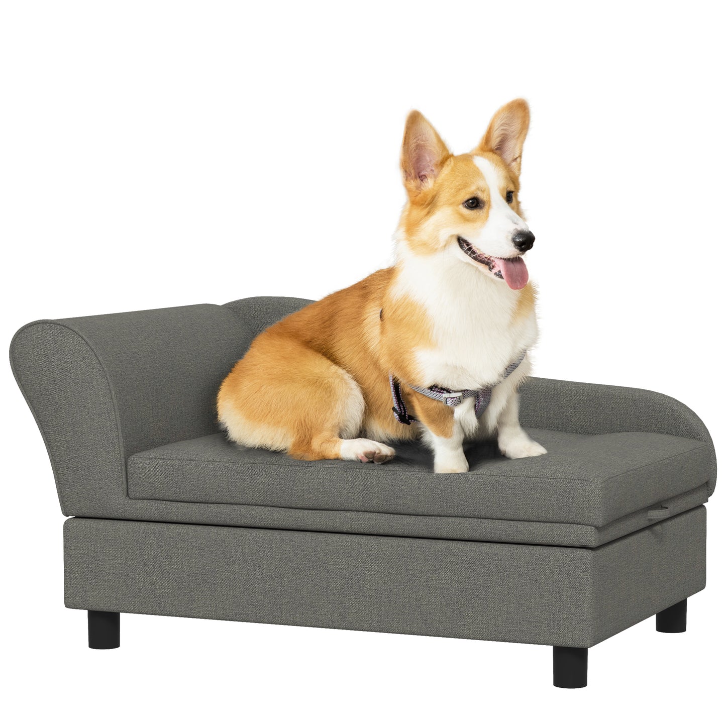 Pet Sofa, Hidden Storage, Soft Tufted Cushion, Dark Grey