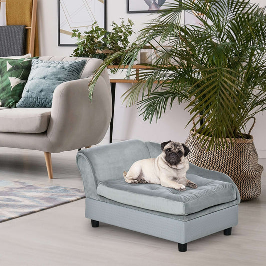 PawHut Luxury Fancy Dog Bed for Small Dogs with Hidden Storage, Small Dog Couch with Soft 3" Foam, Dog Sofa Bed, Cushy Dog Bed, Modern Pet Furniture for Puppies and Little Breeds, Gray - supdog