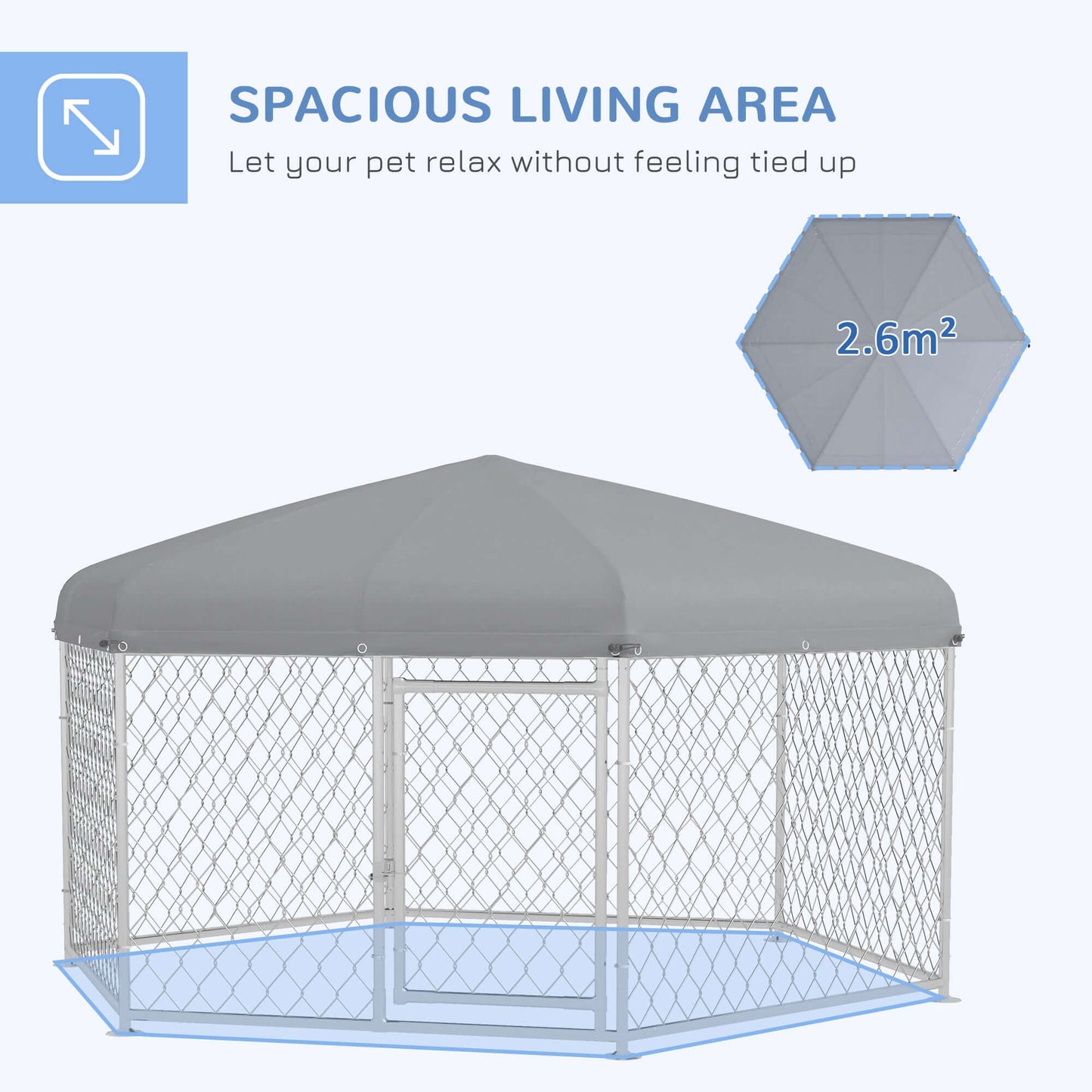 6.9' x 6.1' x 4.9' Dog Kennel with Waterproof, UV Resistant Roof, Lockable Door, for Medium and Large-Sized Dogs, Silver - supdog