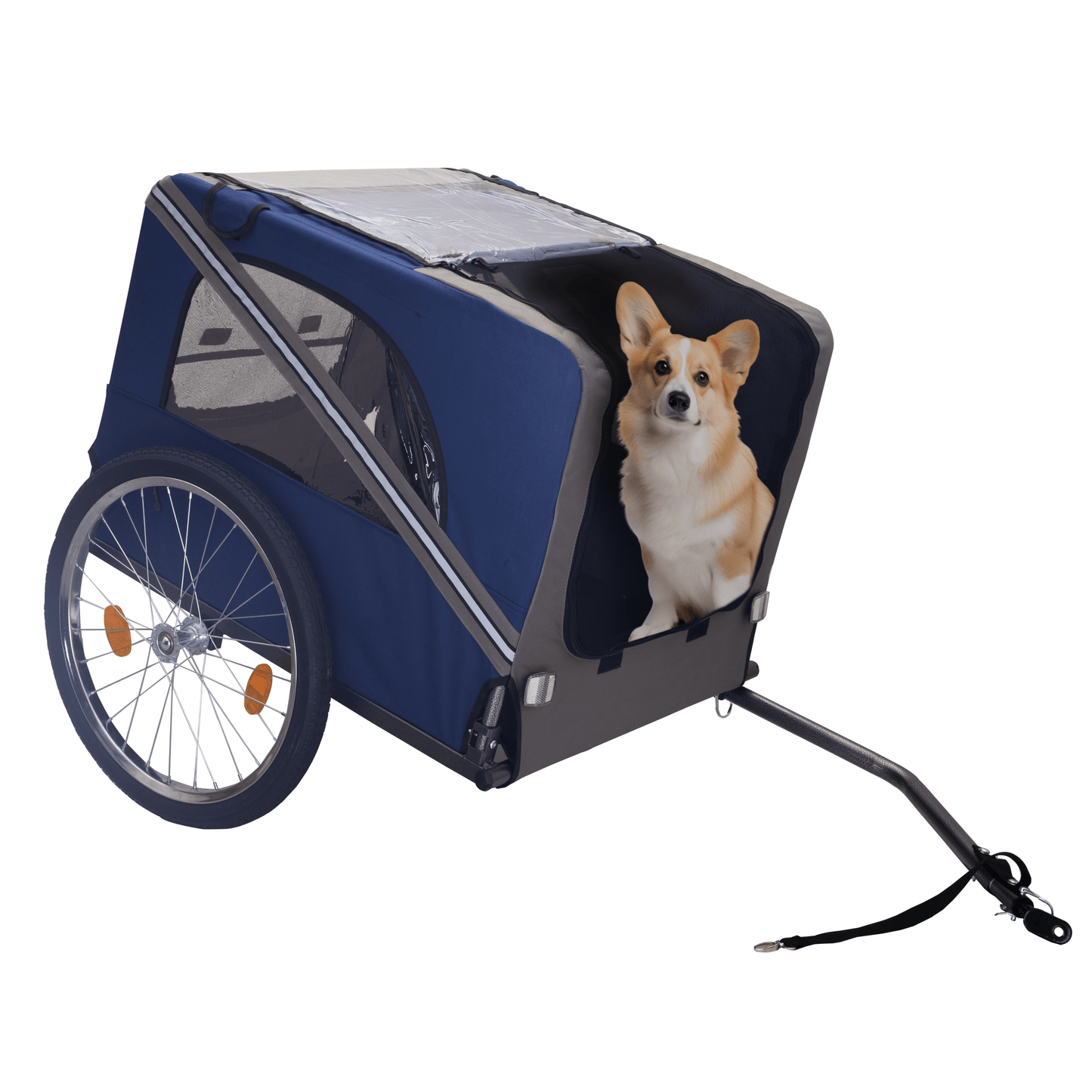 Foldable Bicycle Trailer for Large Dogs, Blue & Grey